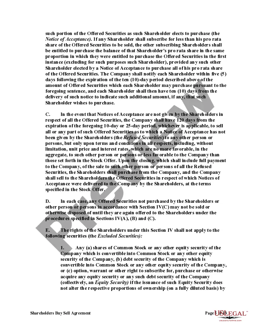 Get Shareholders Buy Sell Agreement of Stock in a Close Corporation with Agreement of Spouse Preview Shareholders Buy Sell Agreement of Stock in a Close Corporation with Agreement of Spouse