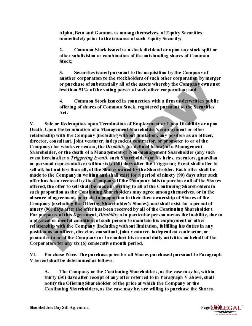 Get Shareholders Buy Sell Agreement of Stock in a Close Corporation with Agreement of Spouse Preview Shareholders Buy Sell Agreement of Stock in a Close Corporation with Agreement of Spouse