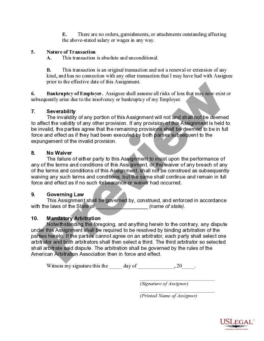 Preview Assignment of a Specified Amount of Wages