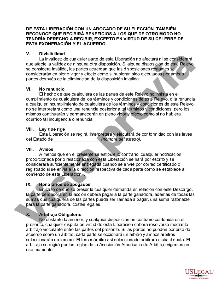 Preview Liberación que constituye acuerdo y satisfacción entre el empleador y el empleado ejecutivo de conformidad con el acuerdo de indemnización