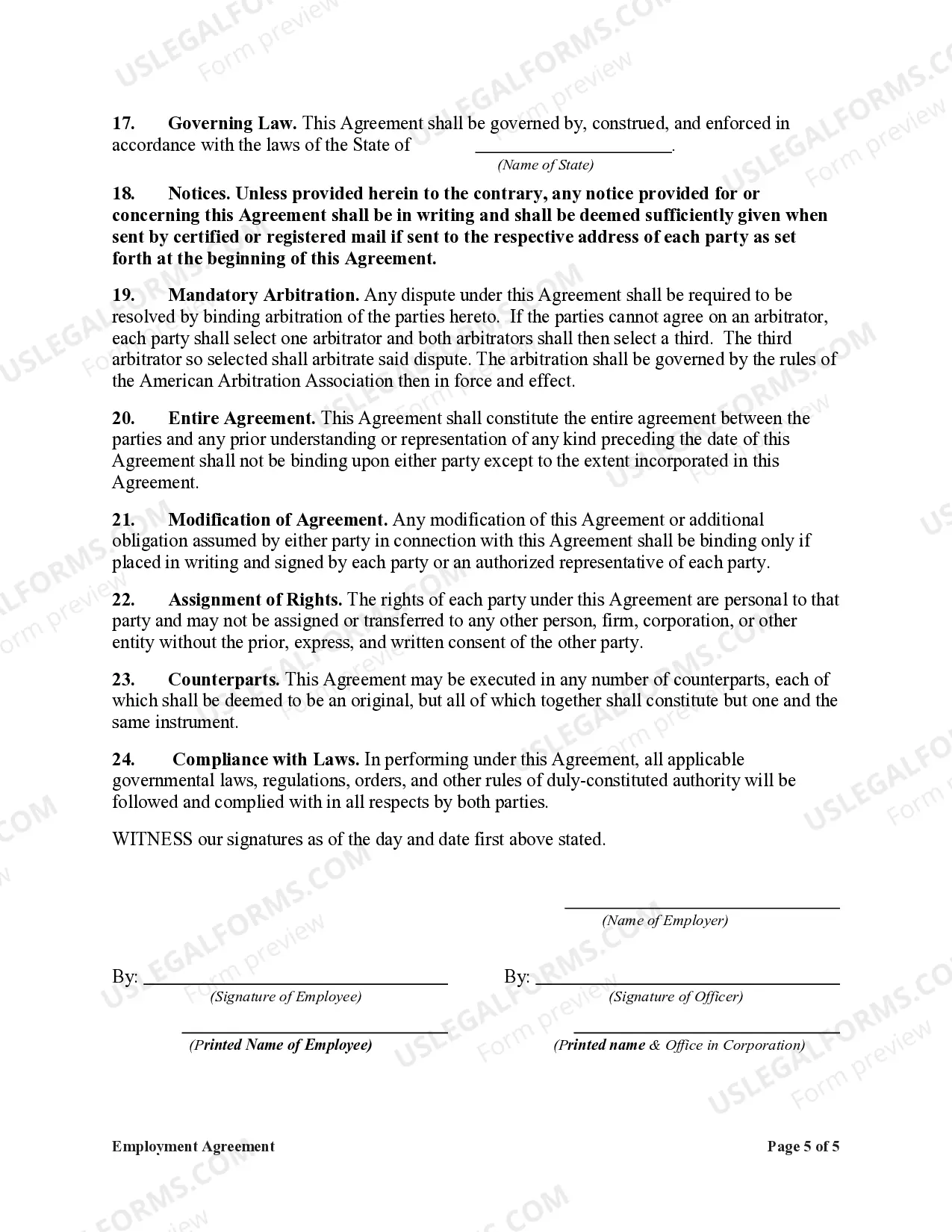 Preview Employment Agreement for Project Lead Senior Engineering Training Programmer
