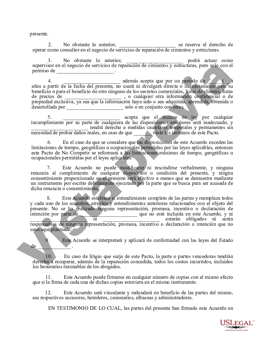 Preview Pacto de no competencia por un negocio de construcción - No competencia