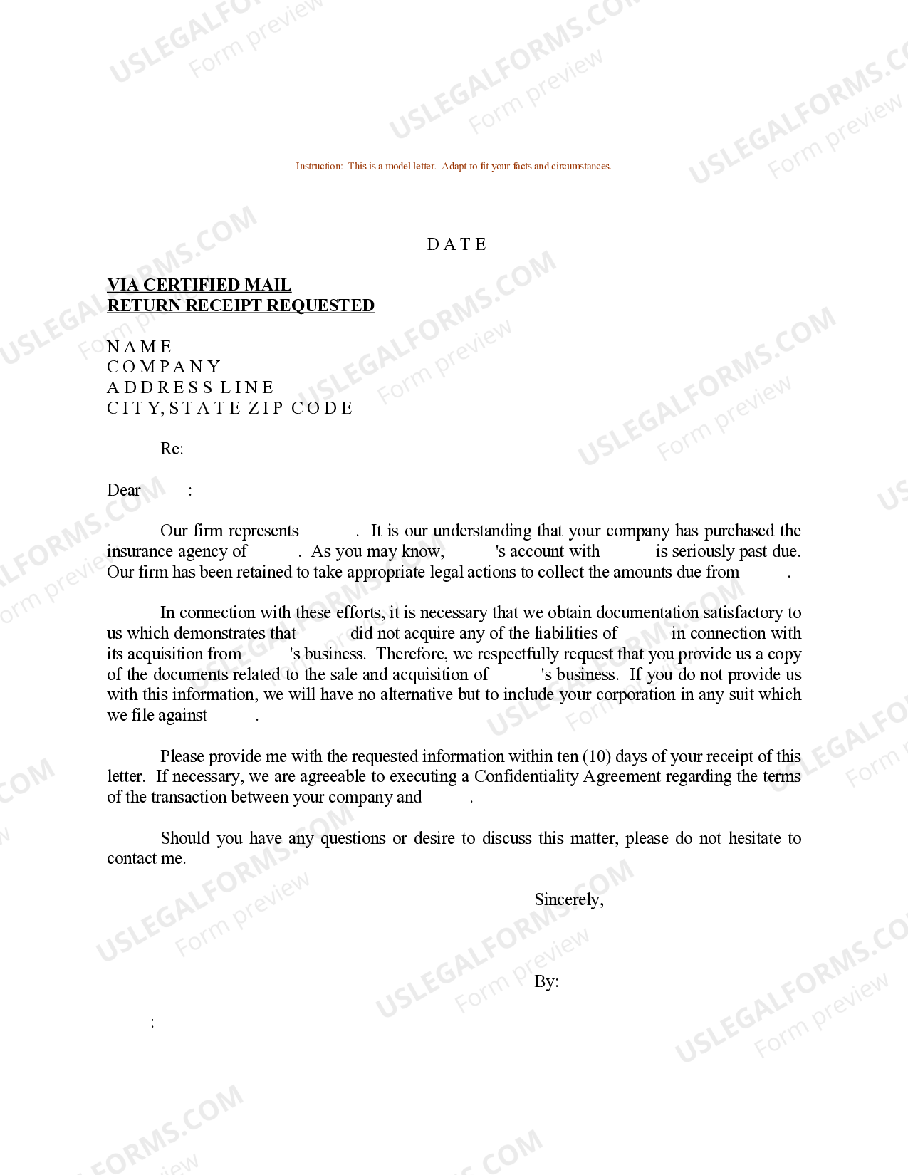 Sample Letter for Legal Representation Obtained for Seriously Past Due