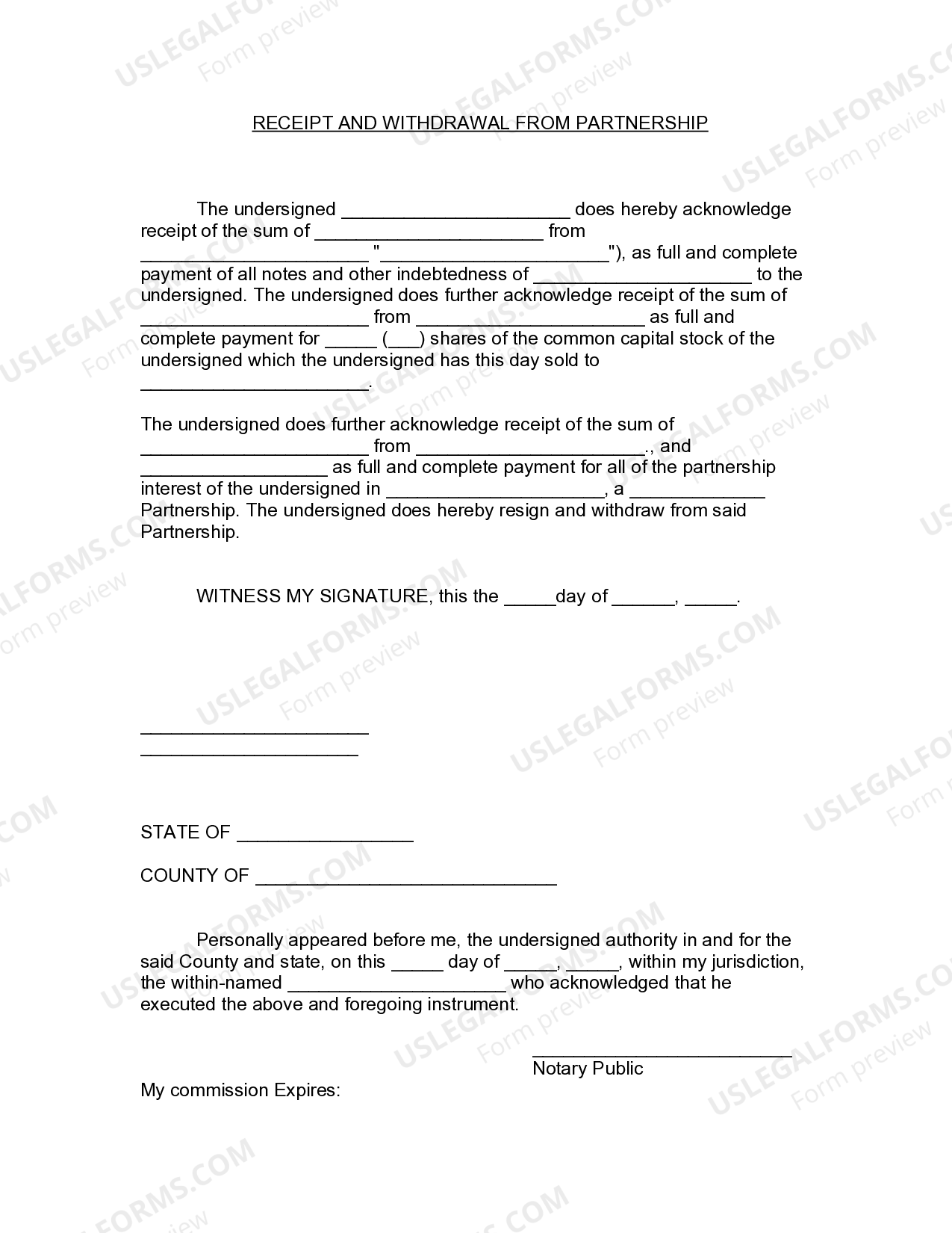 Alaska Receipt and Withdrawal from Partnership Withdrawal Partnership
