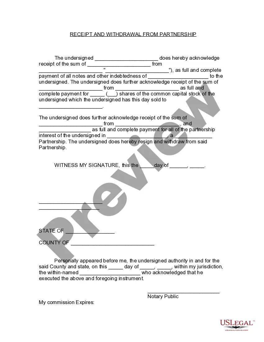 Preview Receipt and Withdrawal from Partnership