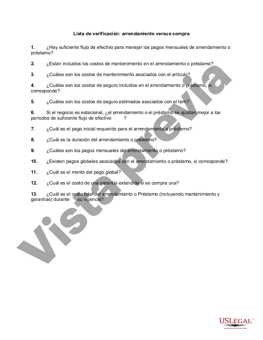 Preview Lista de verificación: arrendamiento versus compra