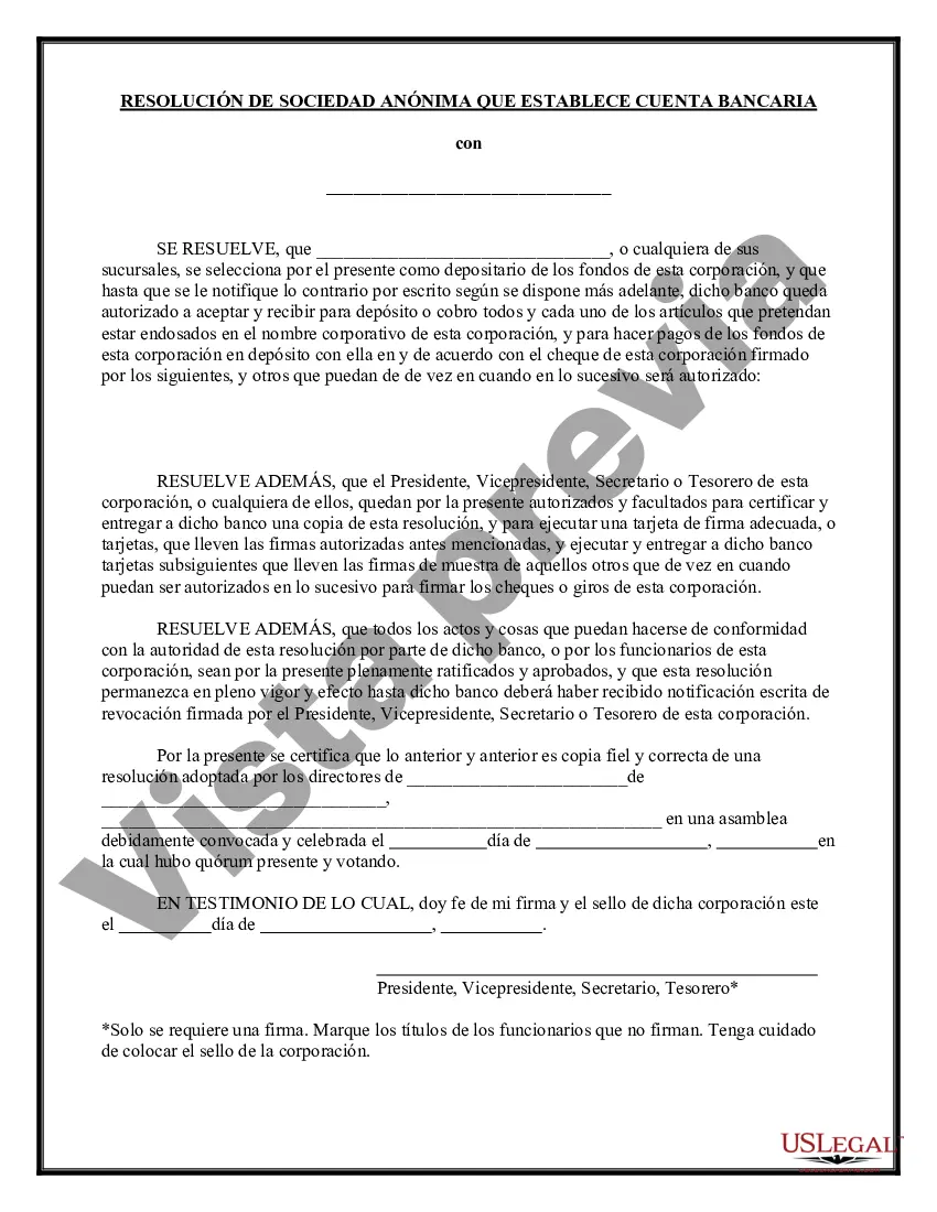 Preview Resolución de Selección de Banco Depositario para Corporaciones y Signatarios de Cuentas