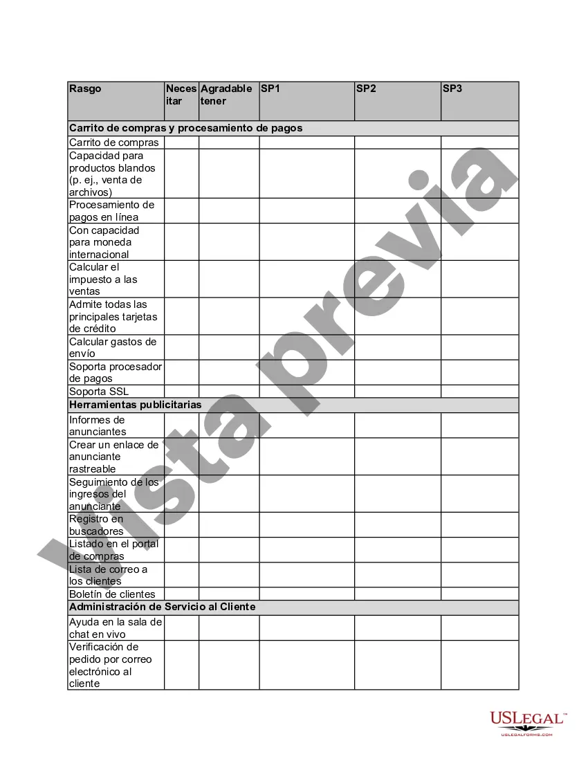 Preview Matriz de comparación de productos de comercio electrónico