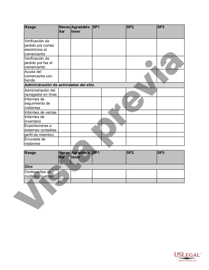 Preview Matriz de comparación de productos de comercio electrónico