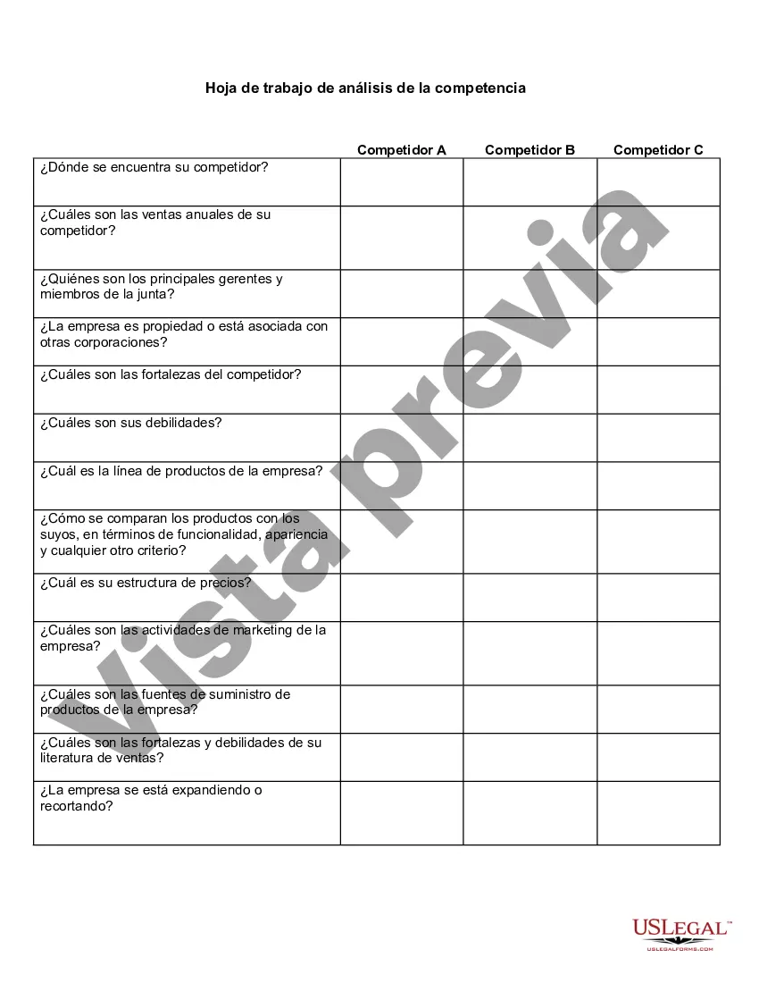 Preview Hoja de trabajo de análisis de la competencia