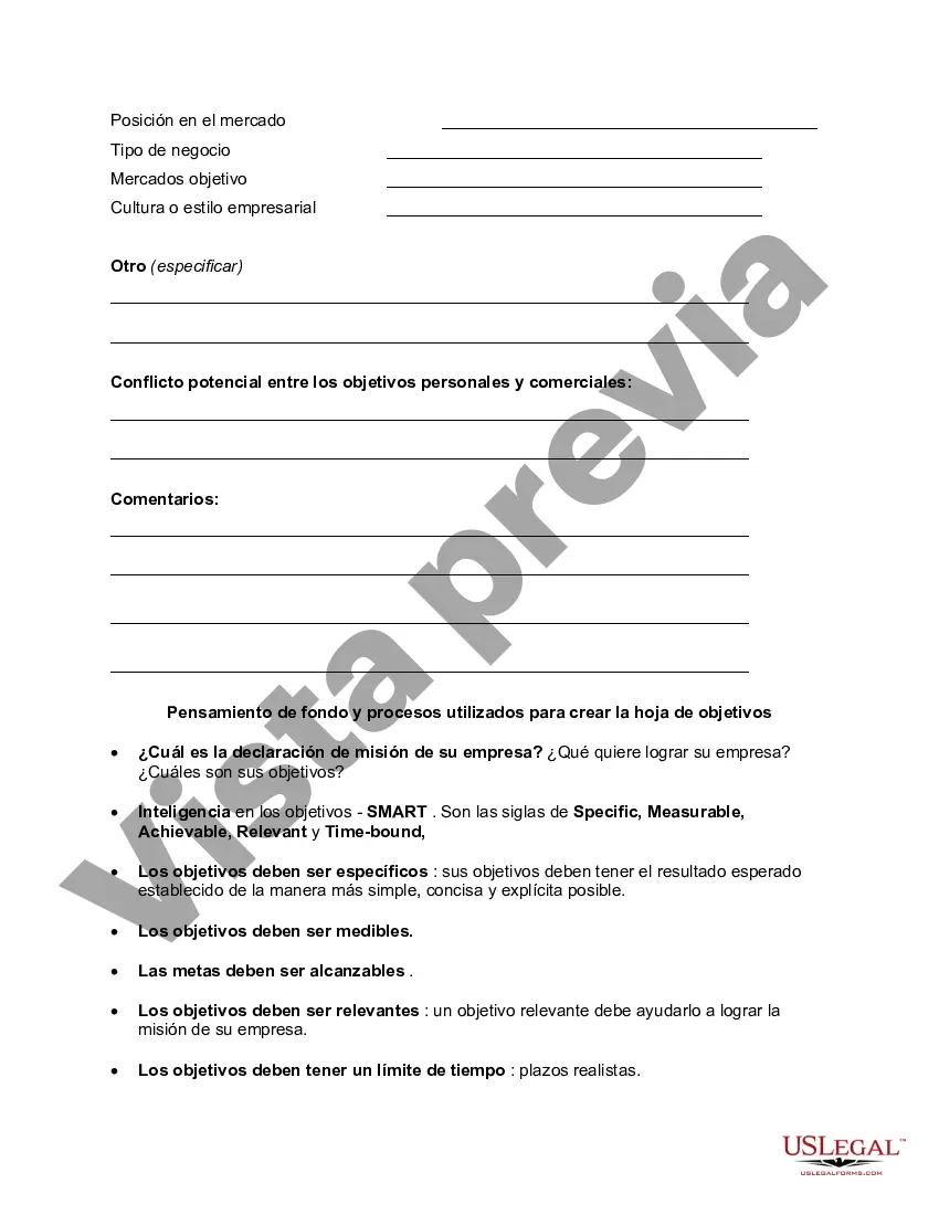 Preview Establecimiento de metas en un minuto Objetivos de gestión