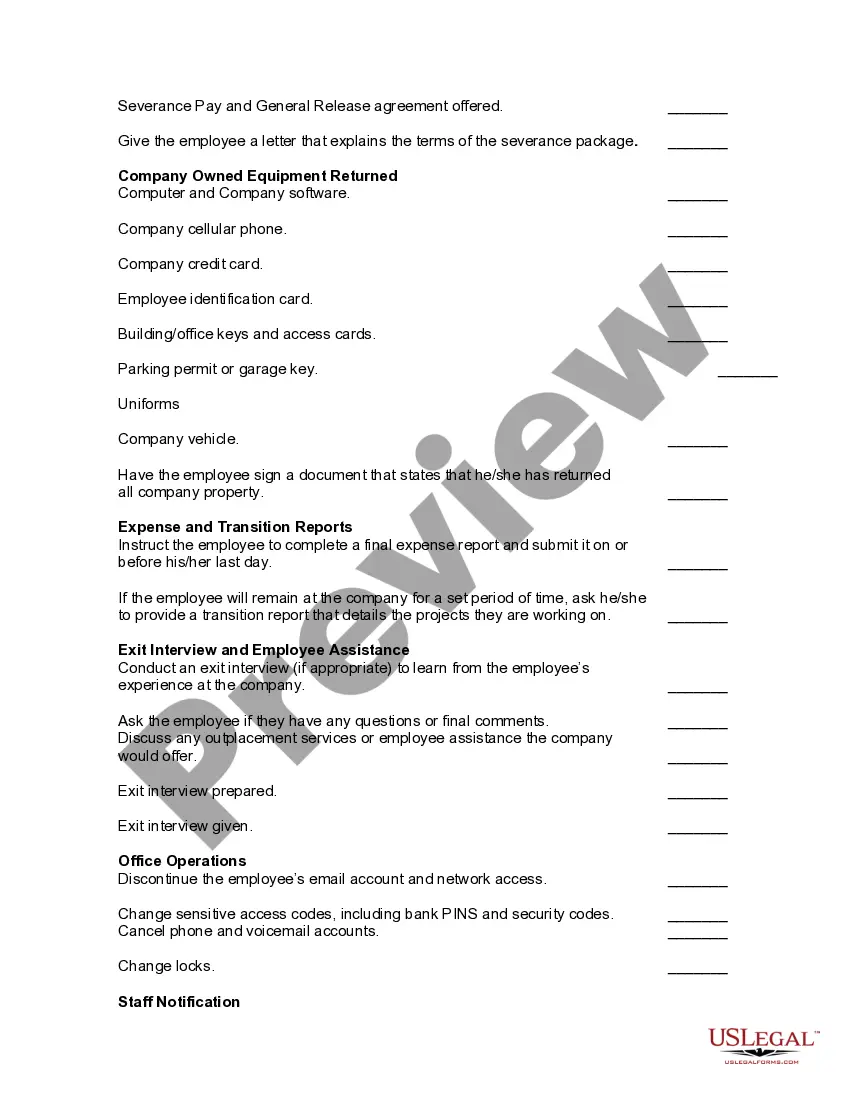 Preview Worksheet - Termination of Employment