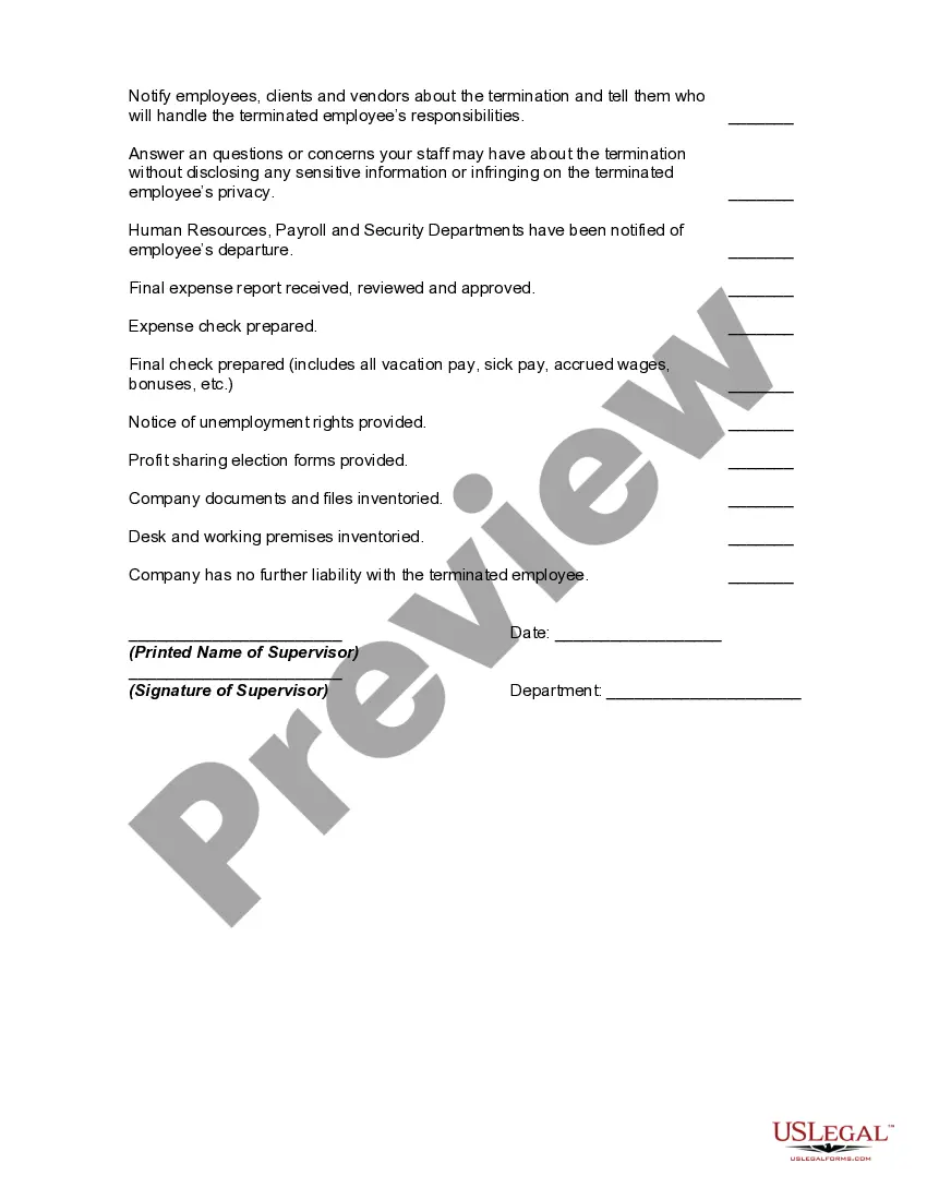 Preview Worksheet - Termination of Employment