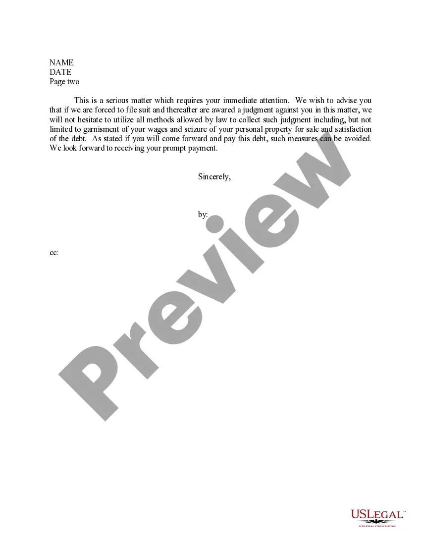 Preview Sample Letter to Defendant Seeking Recovery of Funds Owed