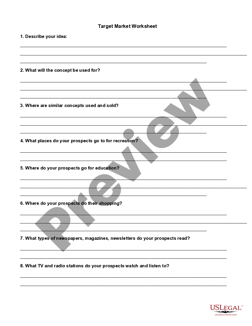 Michigan Target Market Worksheet Target Market Worksheet US Legal Forms