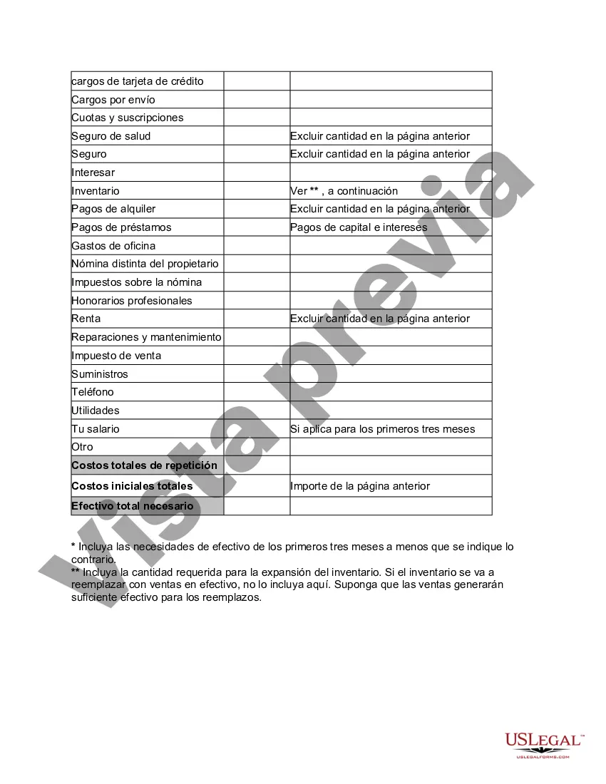 Preview Hoja de trabajo de costos iniciales