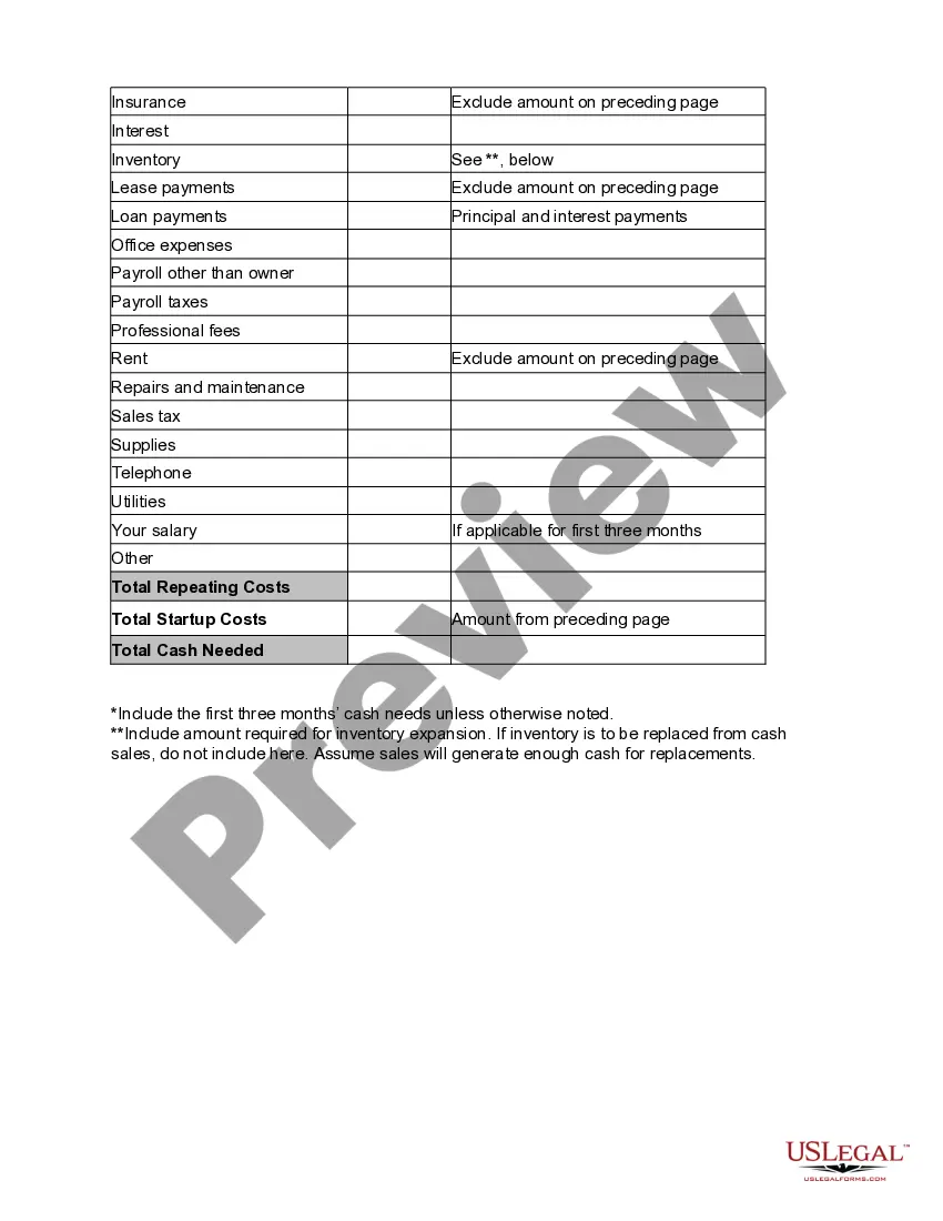 Get Startup Costs Worksheet Preview Startup Costs Worksheet