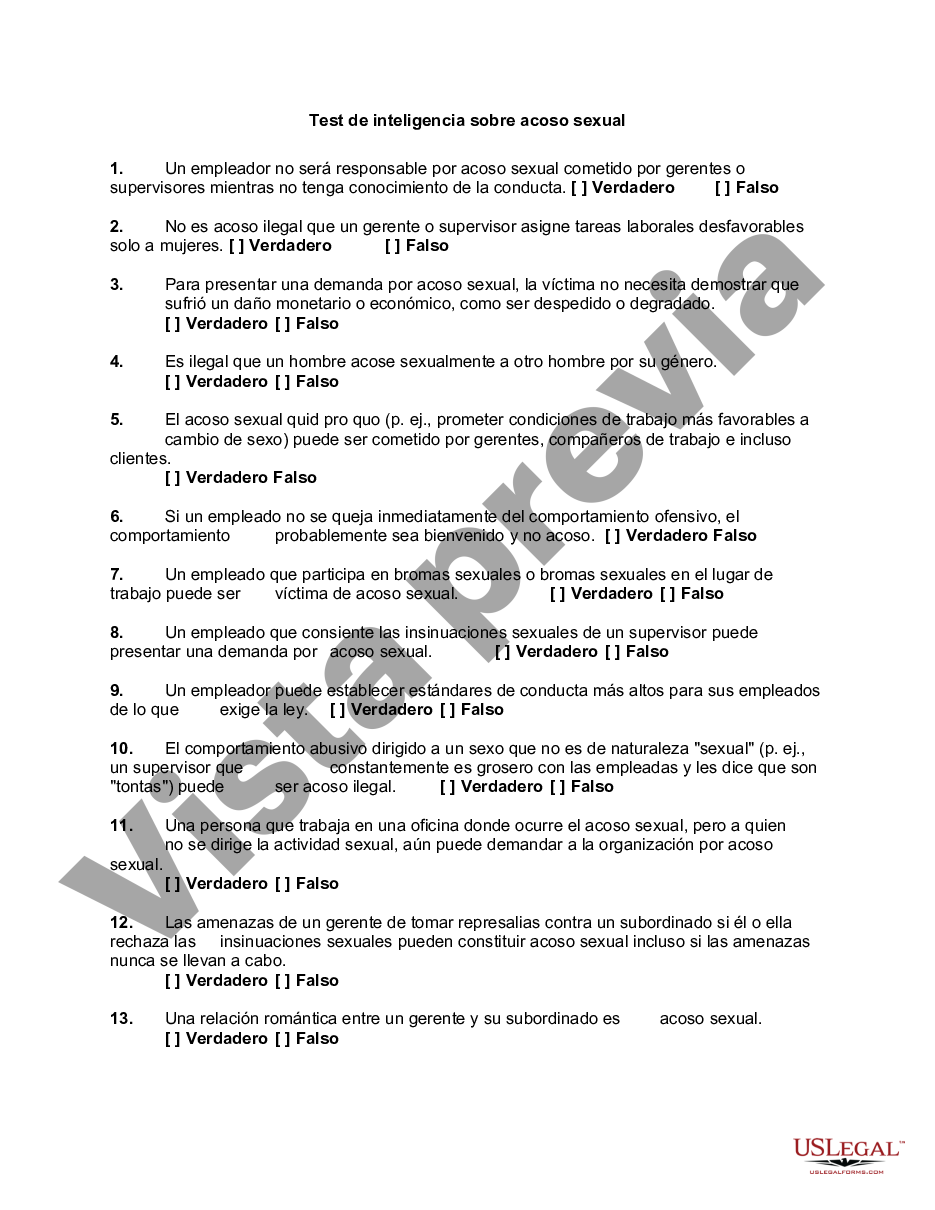 Clark Nevada Test de inteligencia sobre acoso sexual US Legal Fo image