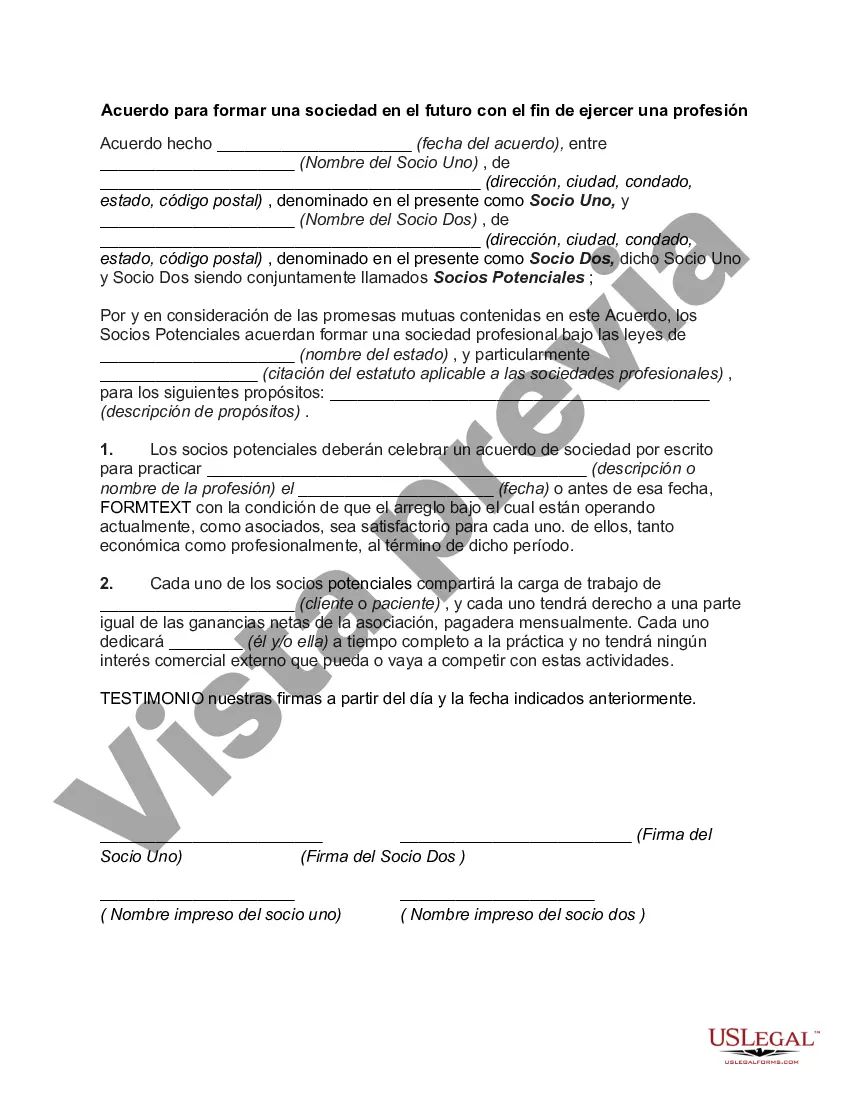 Preview Acuerdo para formar una sociedad en el futuro con el fin de ejercer una profesión