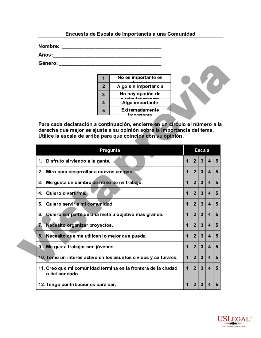 Preview Encuesta de Escala de Importancia a una Comunidad