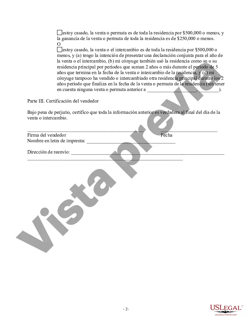 Preview Certificación de No Informar sobre Venta o Permuta de Vivienda Principal - Exención de Impuestos