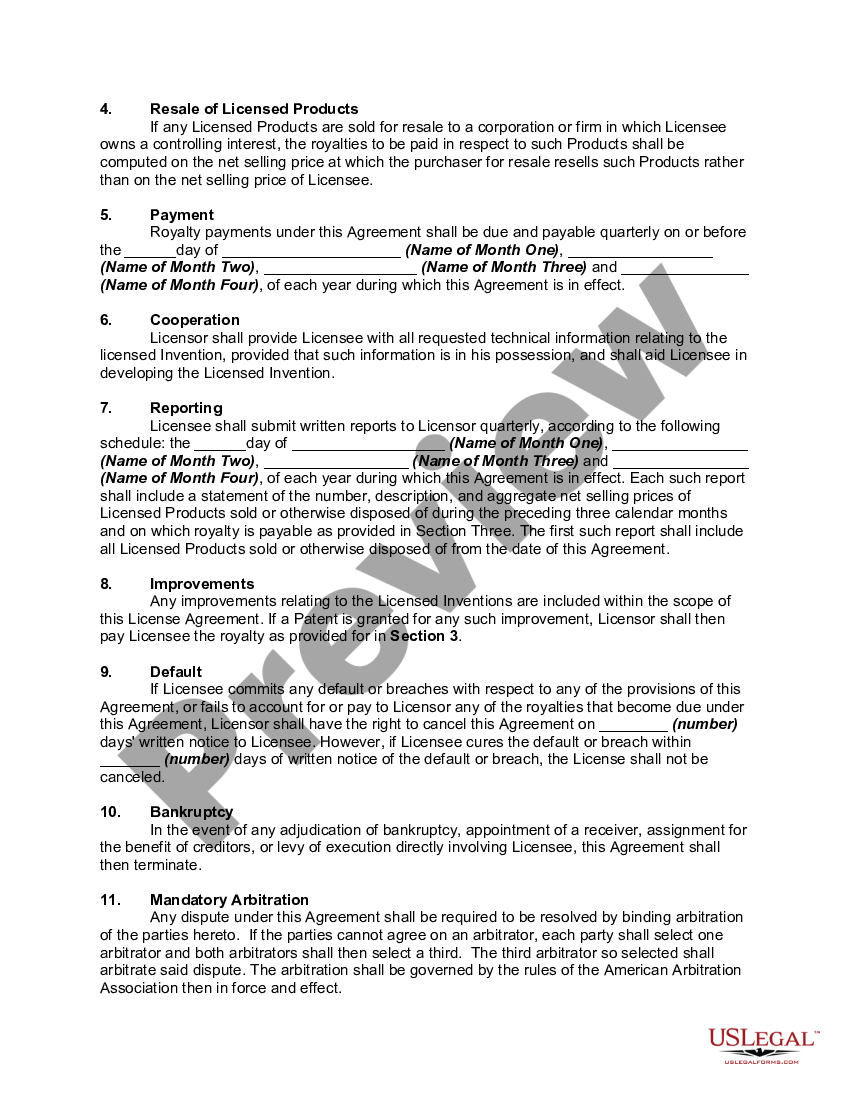 Alaska Invention Nonexclusive License Agreement - Invention License ...