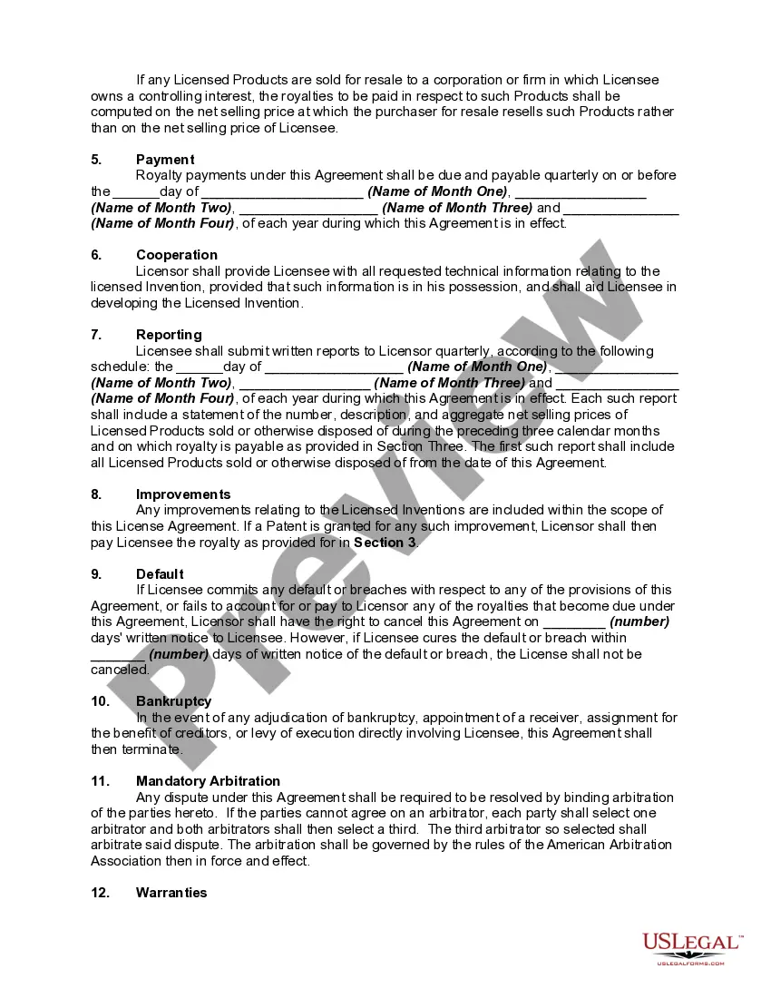 Preview Invention Nonexclusive License Agreement