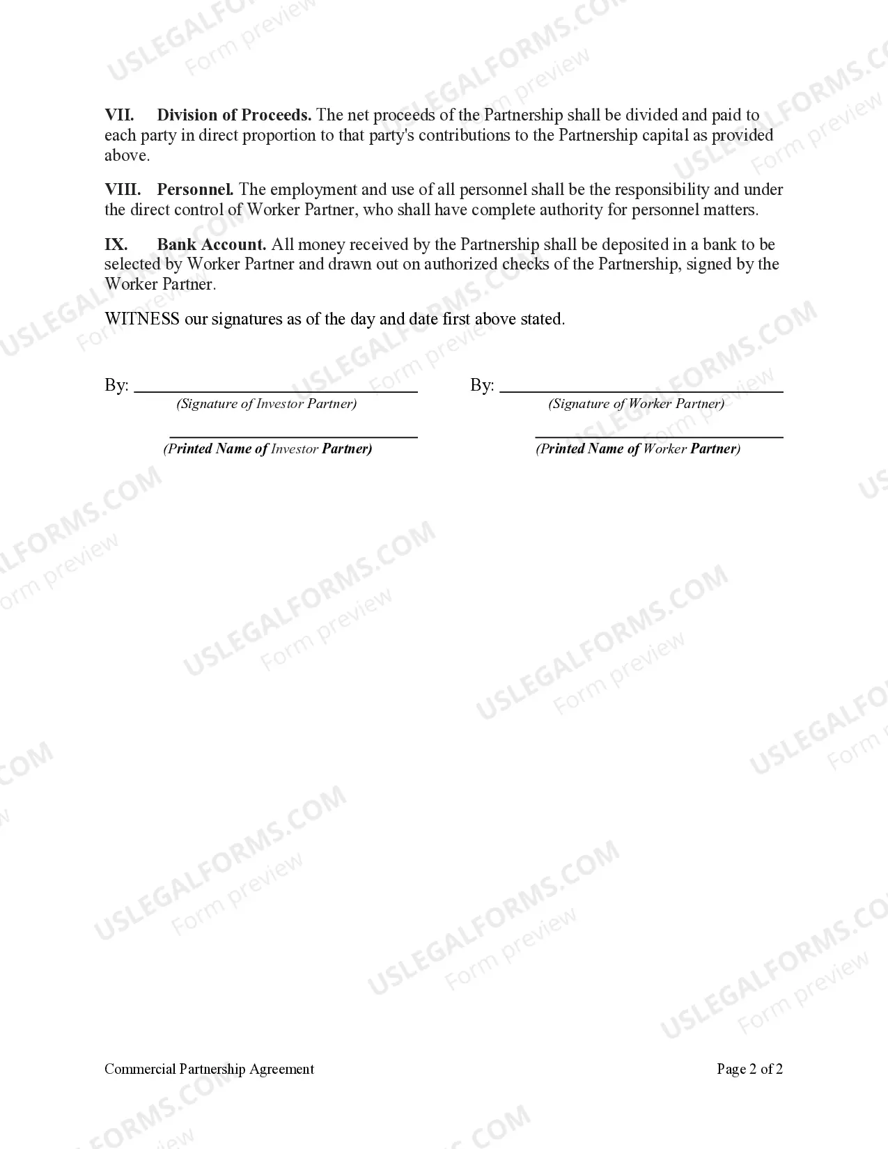 Preview Commercial Partnership Agreement between an Investor and Worker