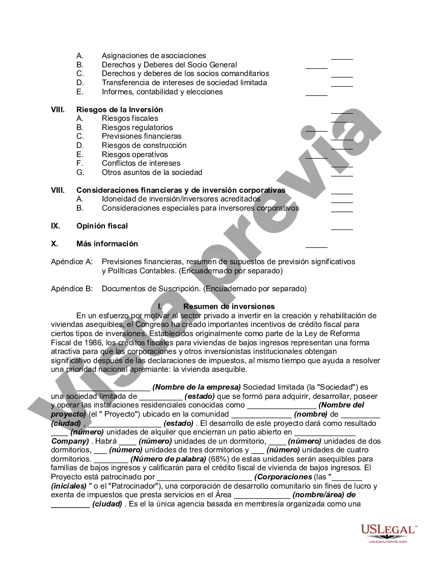 Preview Memorándum de oferta - Sociedad limitada