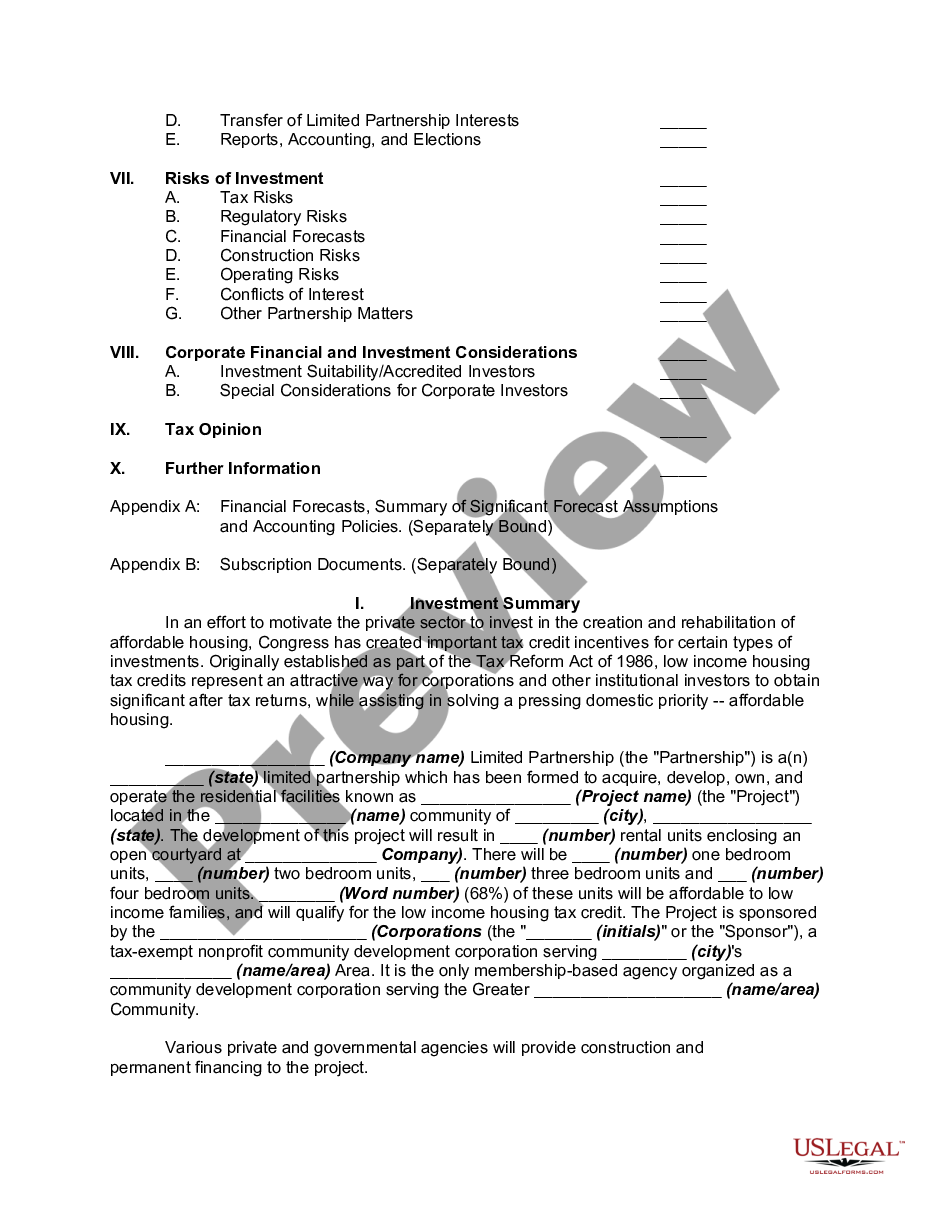 page 2 Offering Memorandum - Limited Partnership preview