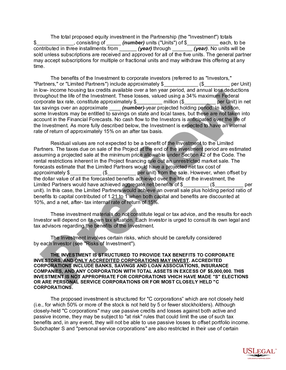 page 3 Offering Memorandum - Limited Partnership preview
