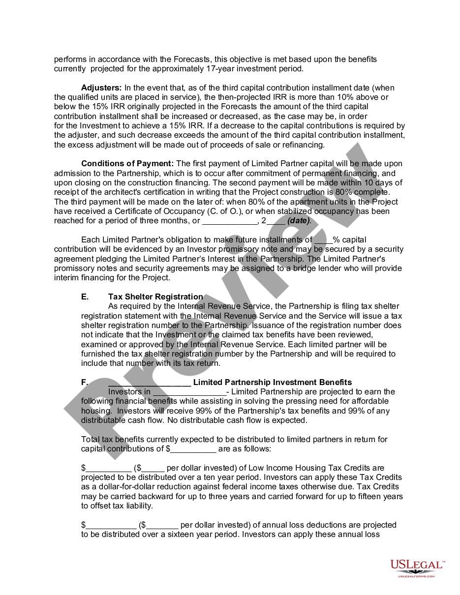 page 6 Offering Memorandum - Limited Partnership preview