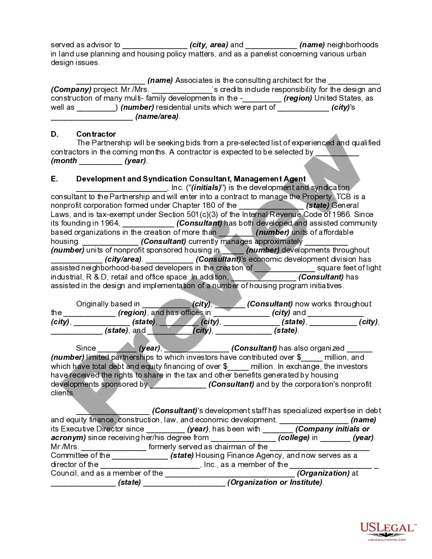 Preview Offering Memorandum - Limited Partnership