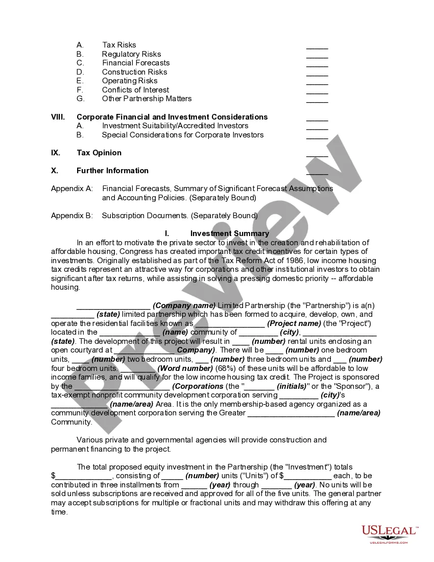 Preview Offering Memorandum - Limited Partnership