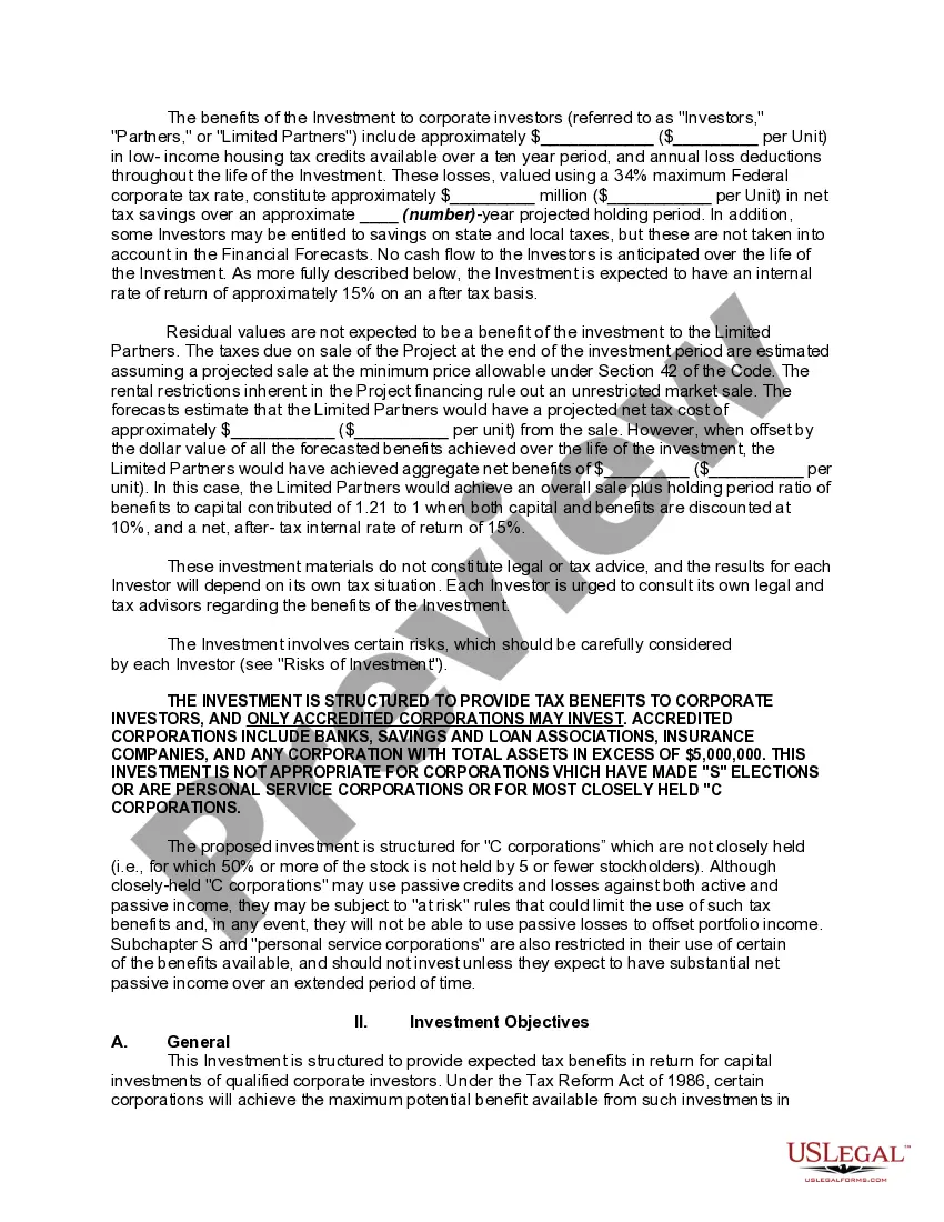 Preview Offering Memorandum - Limited Partnership