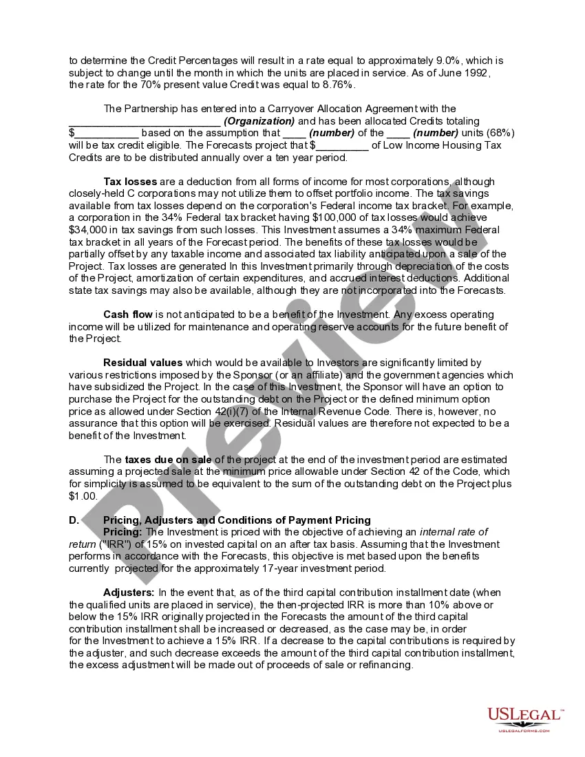 Preview Offering Memorandum - Limited Partnership
