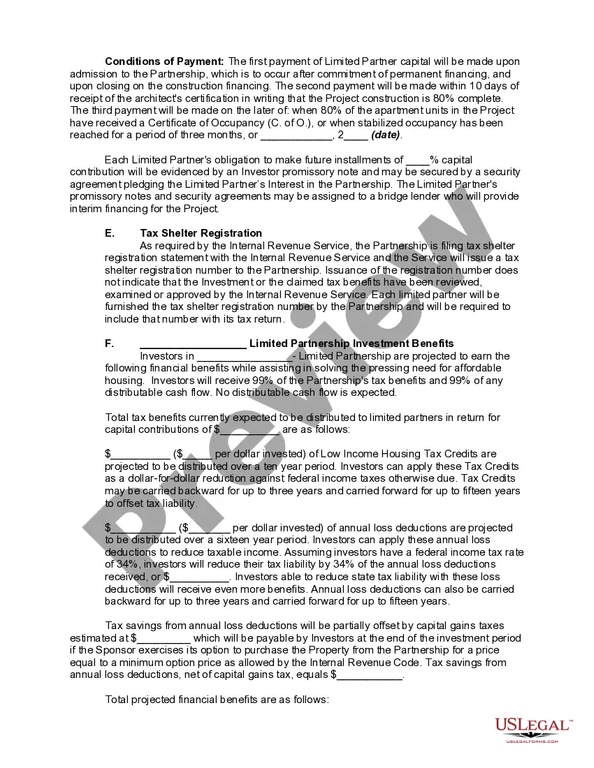 Preview Offering Memorandum - Limited Partnership