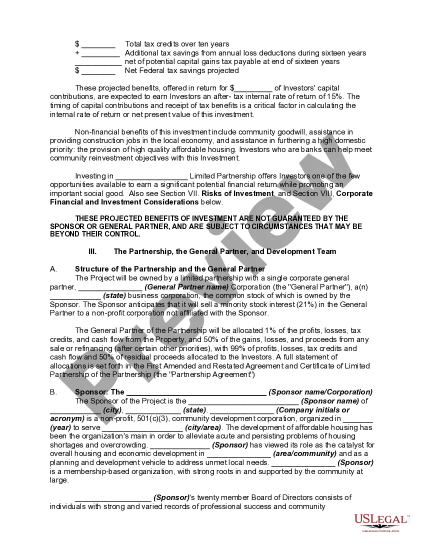 Preview Offering Memorandum - Limited Partnership
