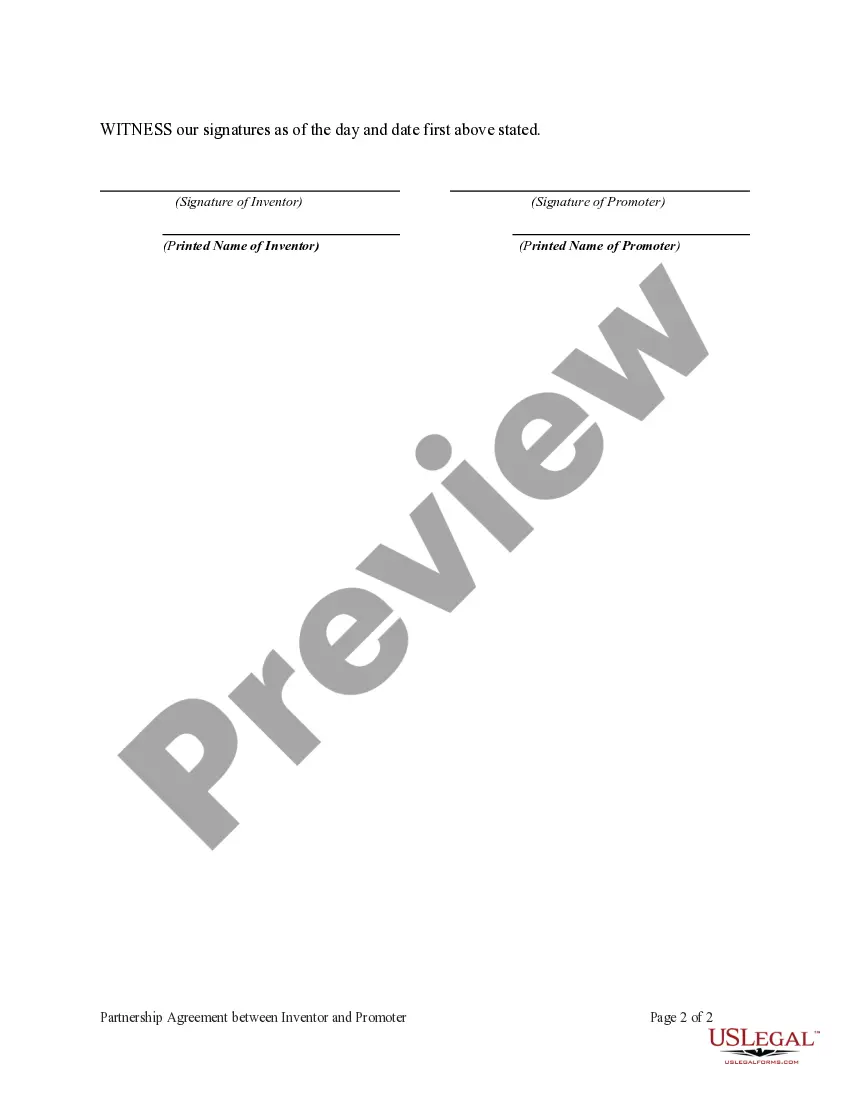 Get Partnership Agreement between Inventor and Promoter Preview Partnership Agreement between Inventor and Promoter