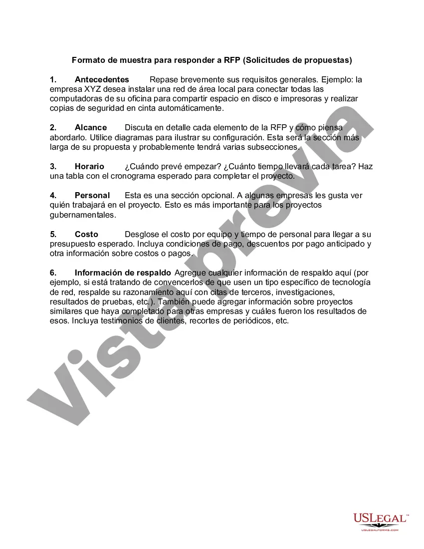 Preview Formato de muestra para responder a RFP - Solicitudes de propuestas