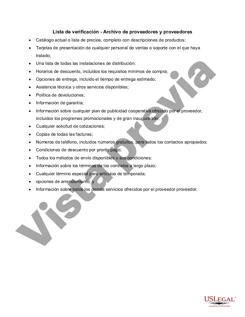 Preview Lista de verificación - Archivo de proveedores y proveedores