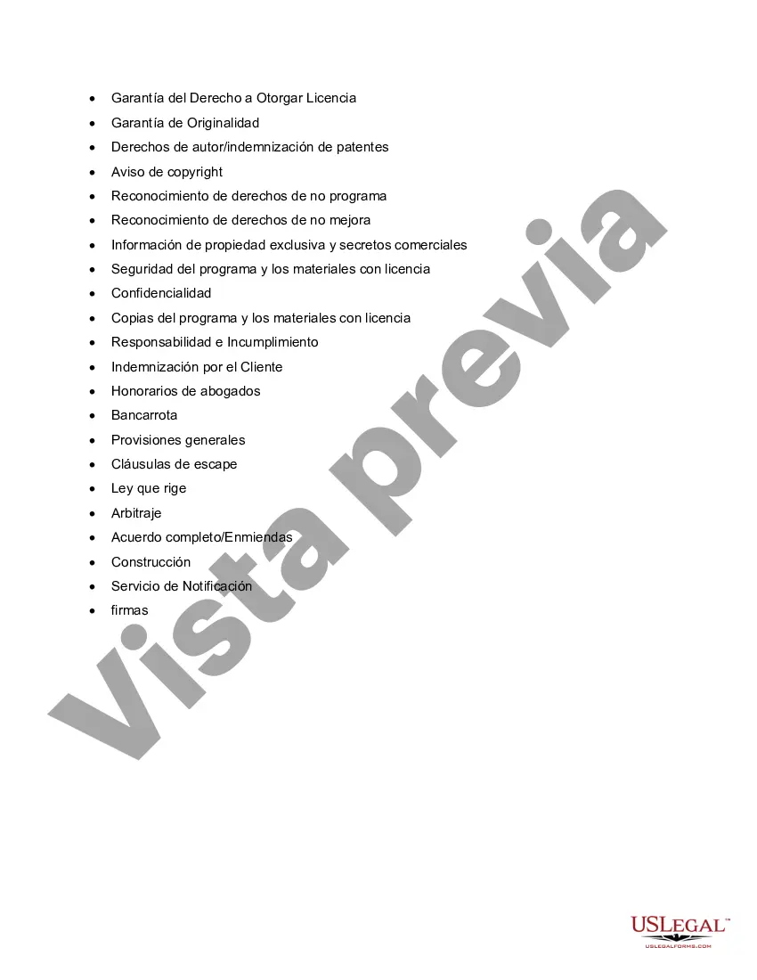 Preview Lista de verificación: disposiciones del acuerdo de licencia de software