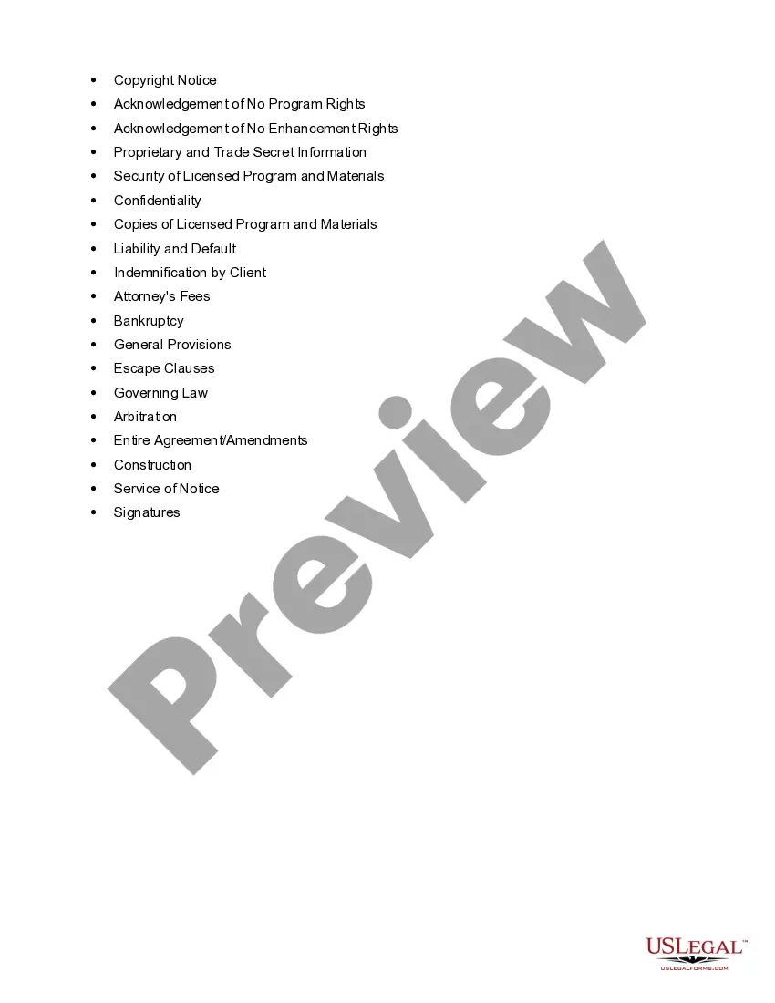 Get Checklist - Software License Agreement Provisions Preview Checklist - Software License Agreement Provisions