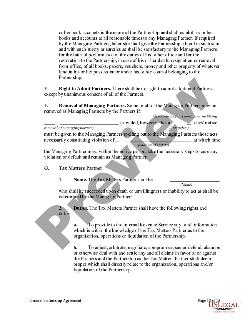 Preview General Partnership Agreement with Managing Partners and Officers