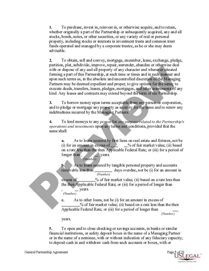 Preview General Partnership Agreement with Managing Partners and Officers