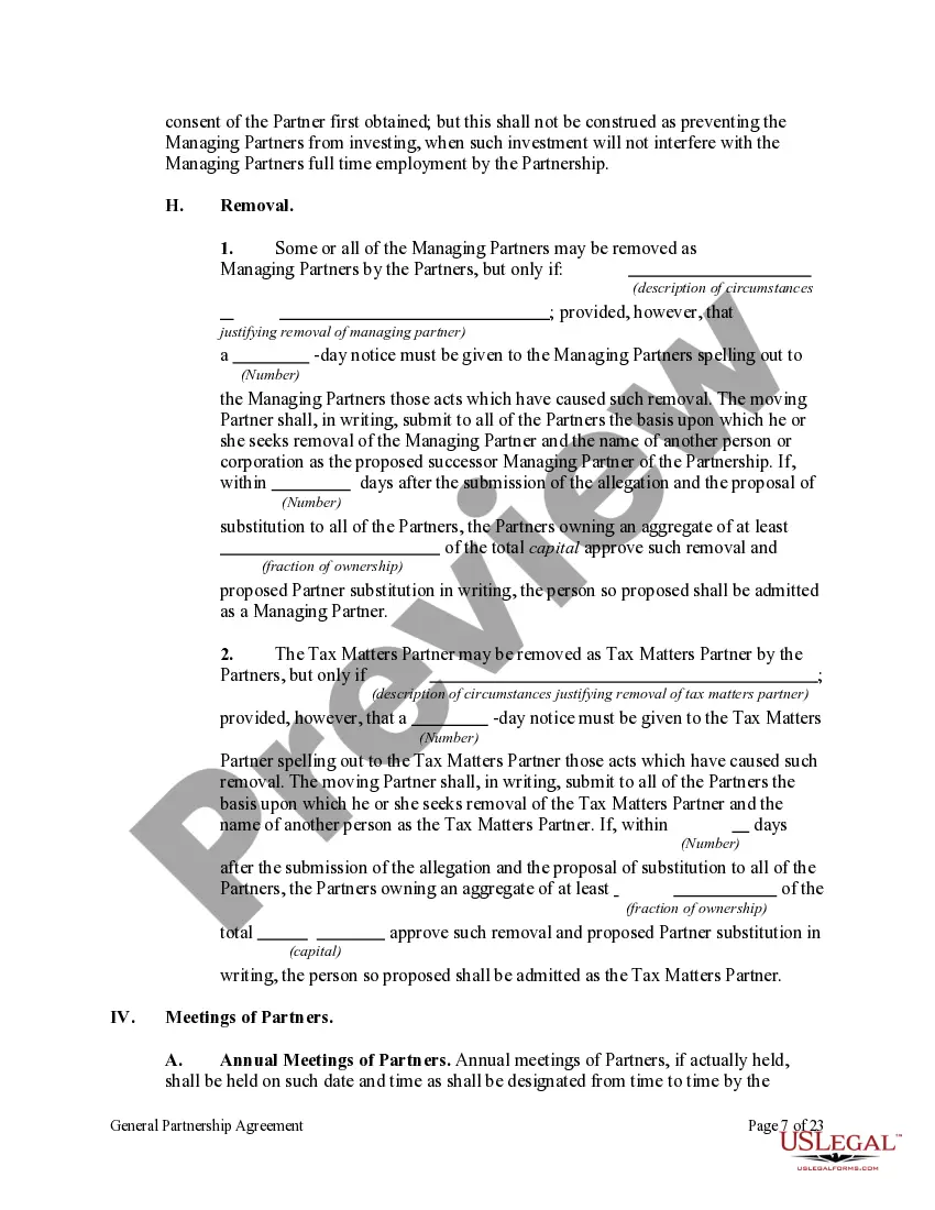 Preview General Partnership Agreement with Managing Partners and Officers