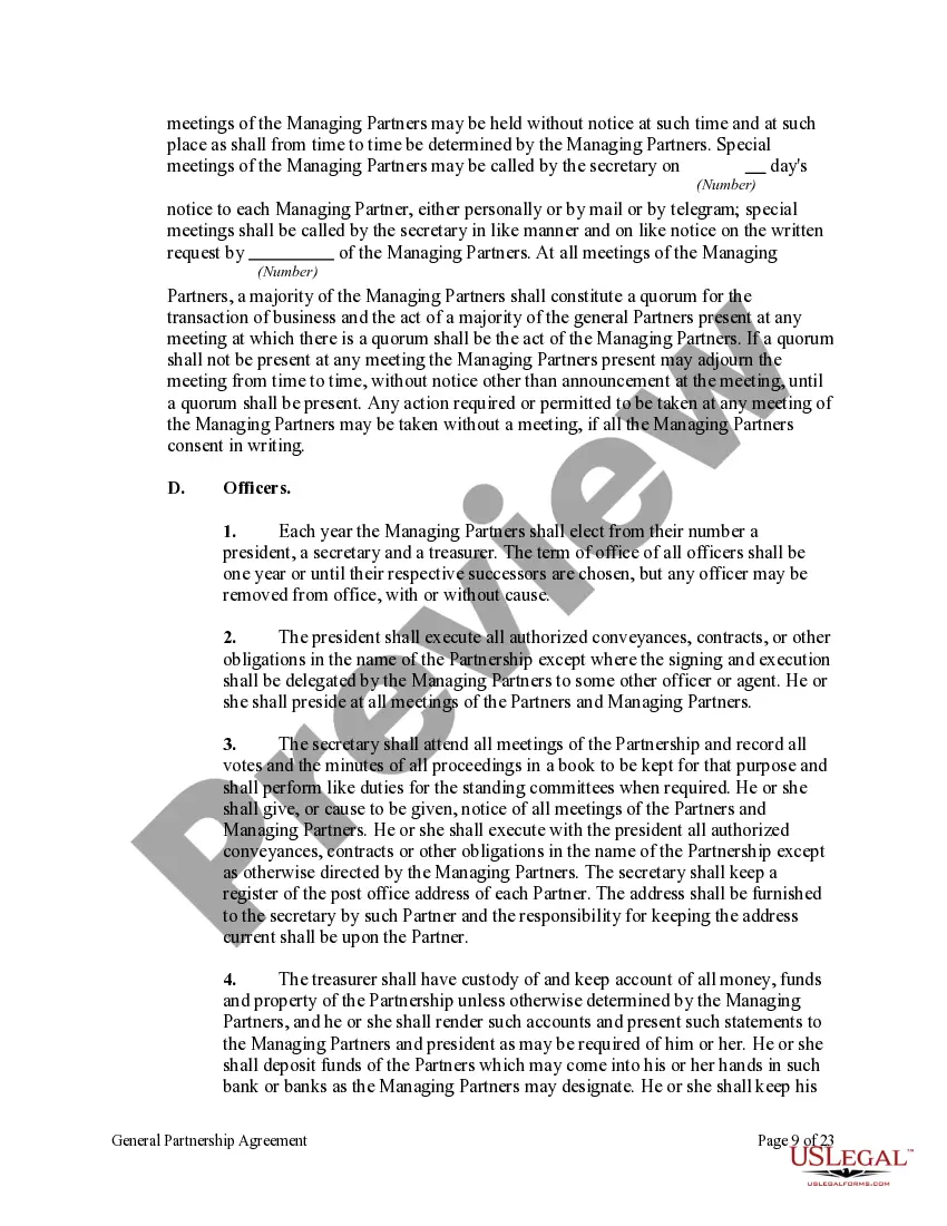 Preview General Partnership Agreement with Managing Partners and Officers