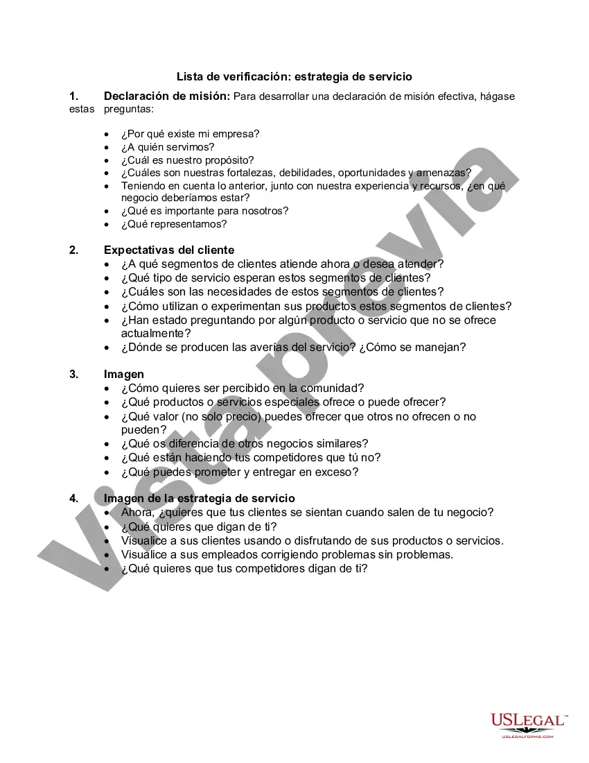 Preview Lista de verificación: estrategia de servicio