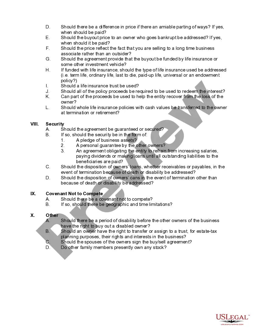 Preview Checklist - Buy/Sell Agreements - Contingencies