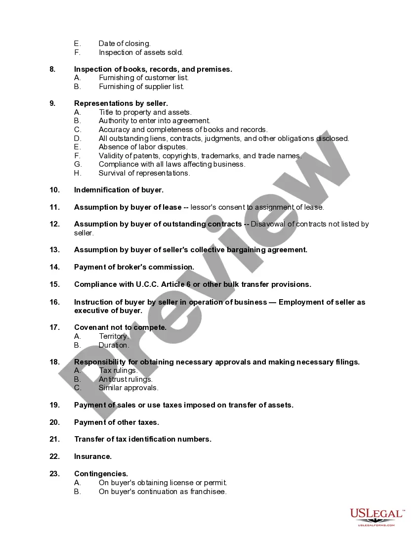 Preview Checklist - Sale of a Business